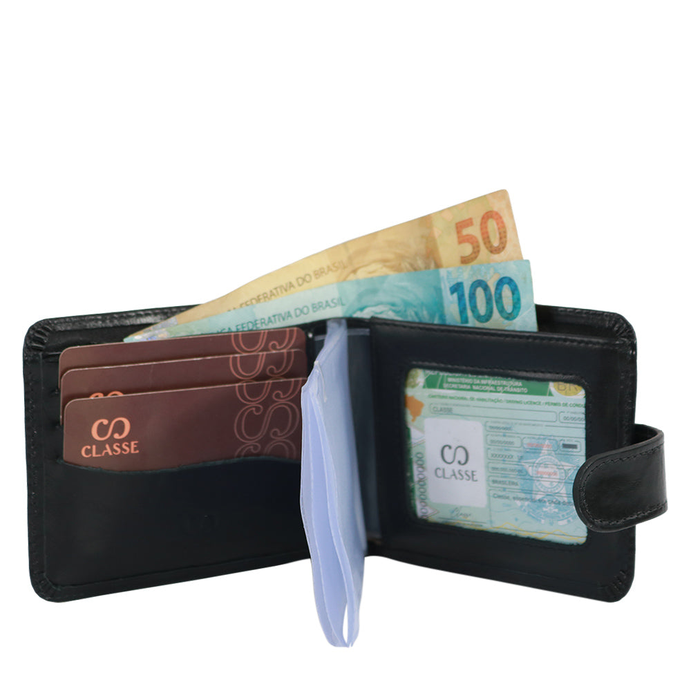 Kit 01 Social Masculino De Couro: Carteira com Botão, Cinto e Chaveiro.