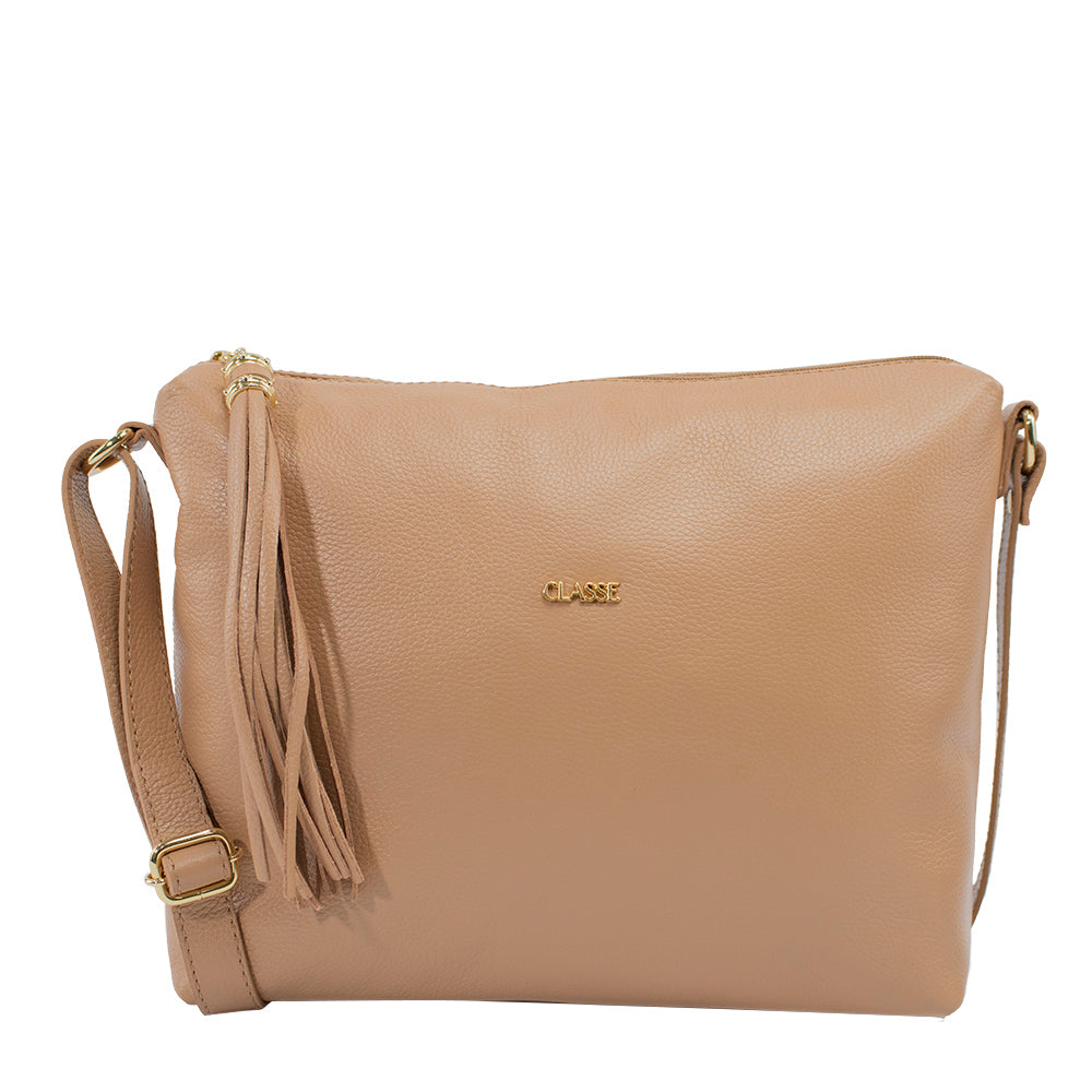 Bolsa Crossbody de Couro Liso - Tan