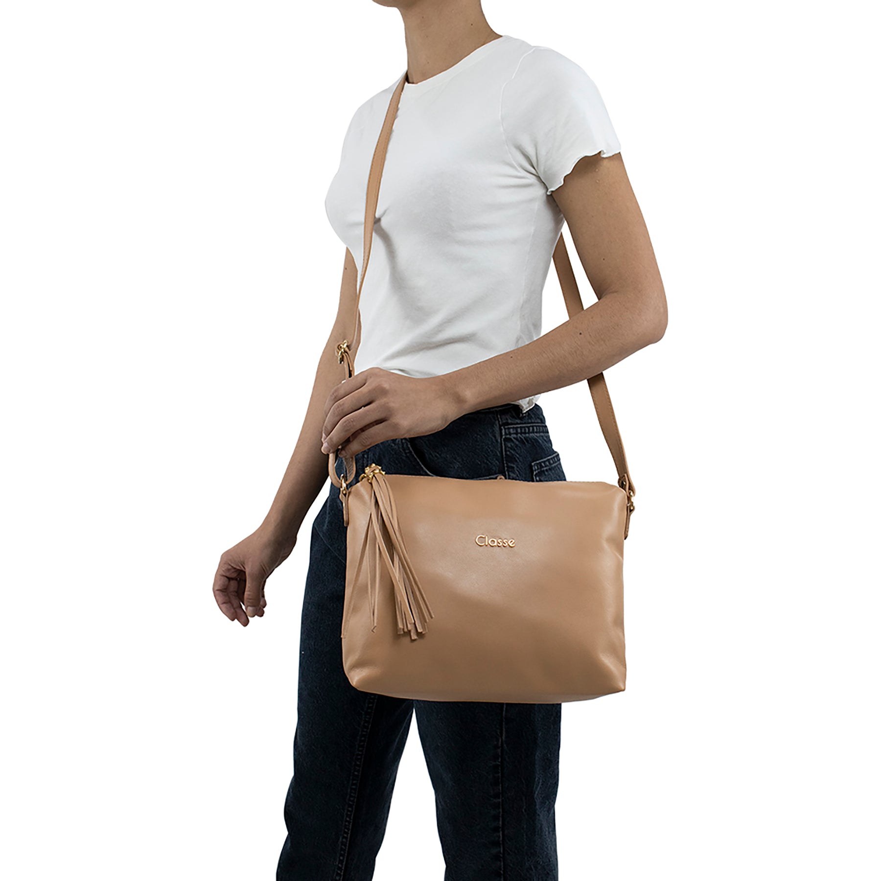 Bolsa Crossbody de Couro Liso - Tan
