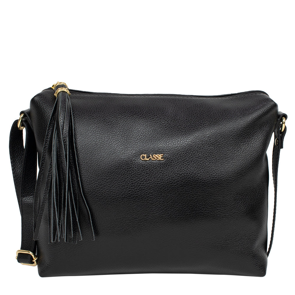 Bolsa Crossbody de Couro Liso - Preto