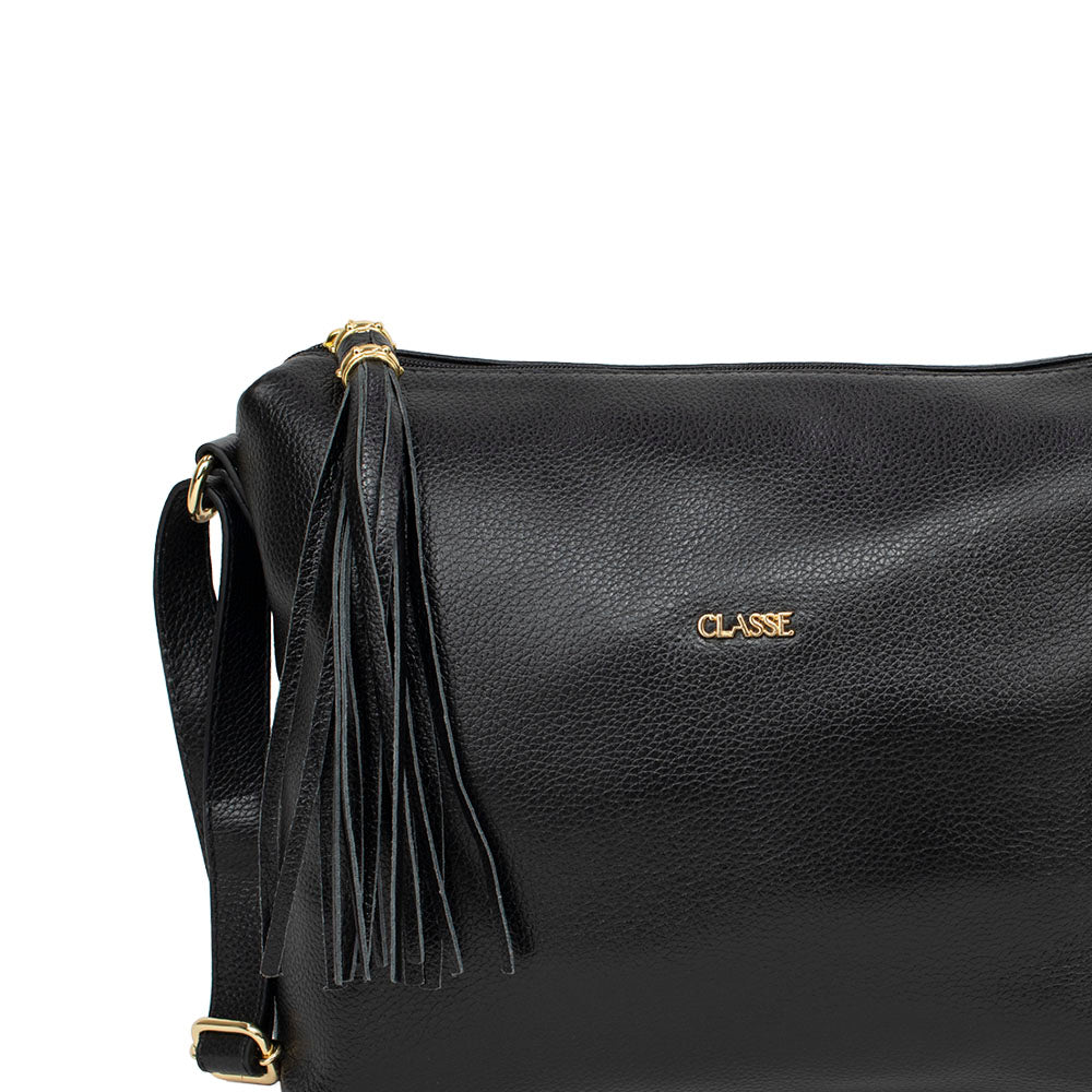 Bolsa Crossbody de Couro Liso - Preto
