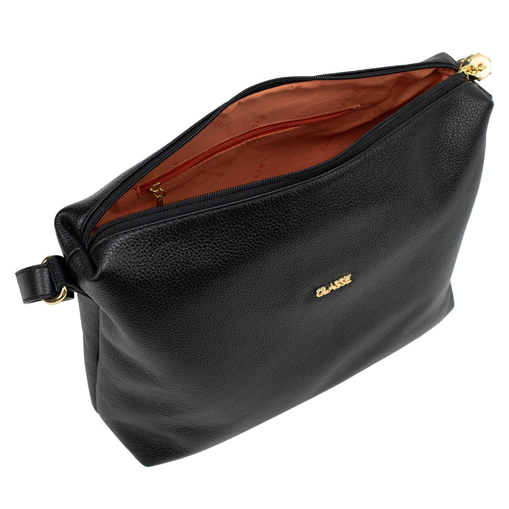 Bolsa Crossbody de Couro Liso - Preto
