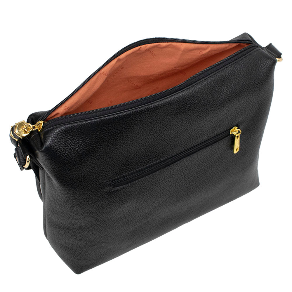 Bolsa Crossbody de Couro Liso - Preto