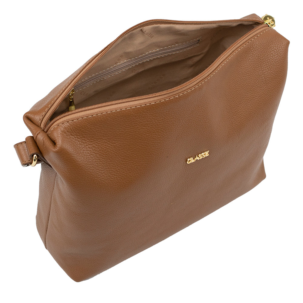 Bolsa Crossbody de Couro Liso - Nocciola