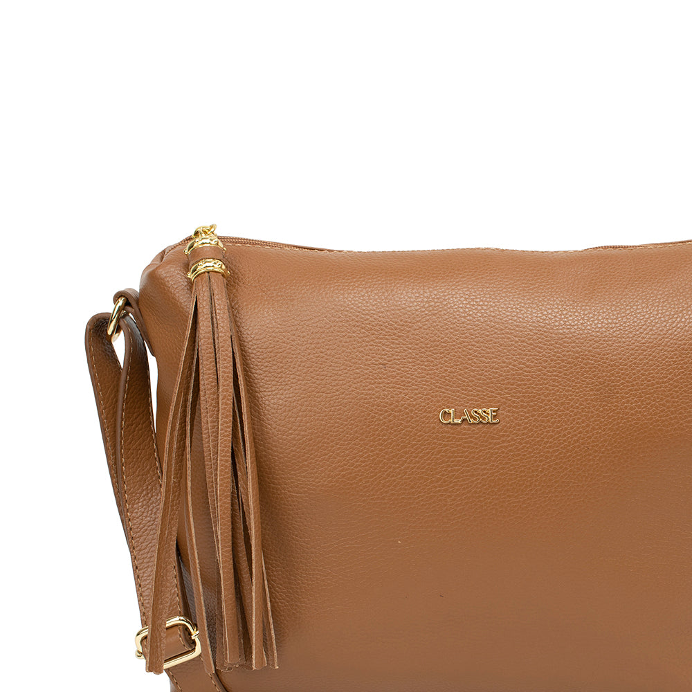 Bolsa Crossbody de Couro Liso - Nocciola
