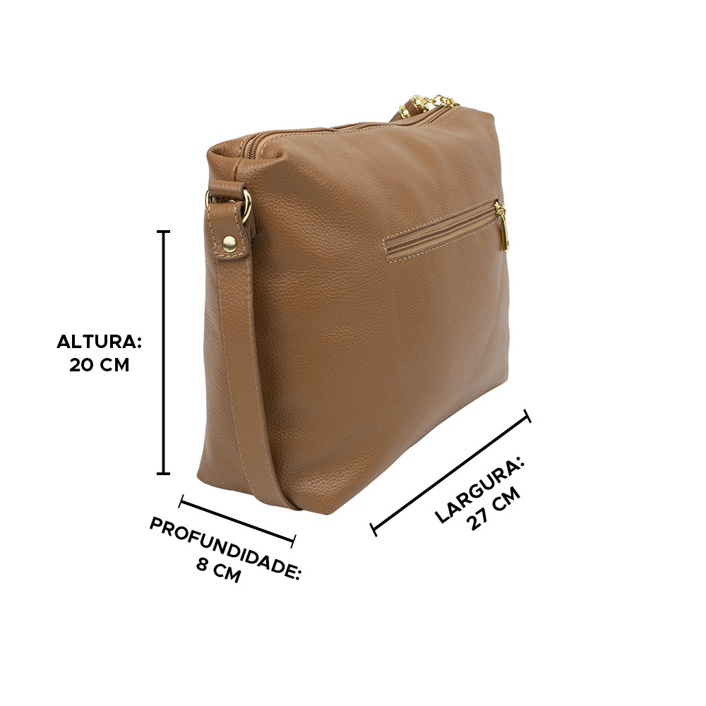 Bolsa Crossbody de Couro Liso - Nocciola
