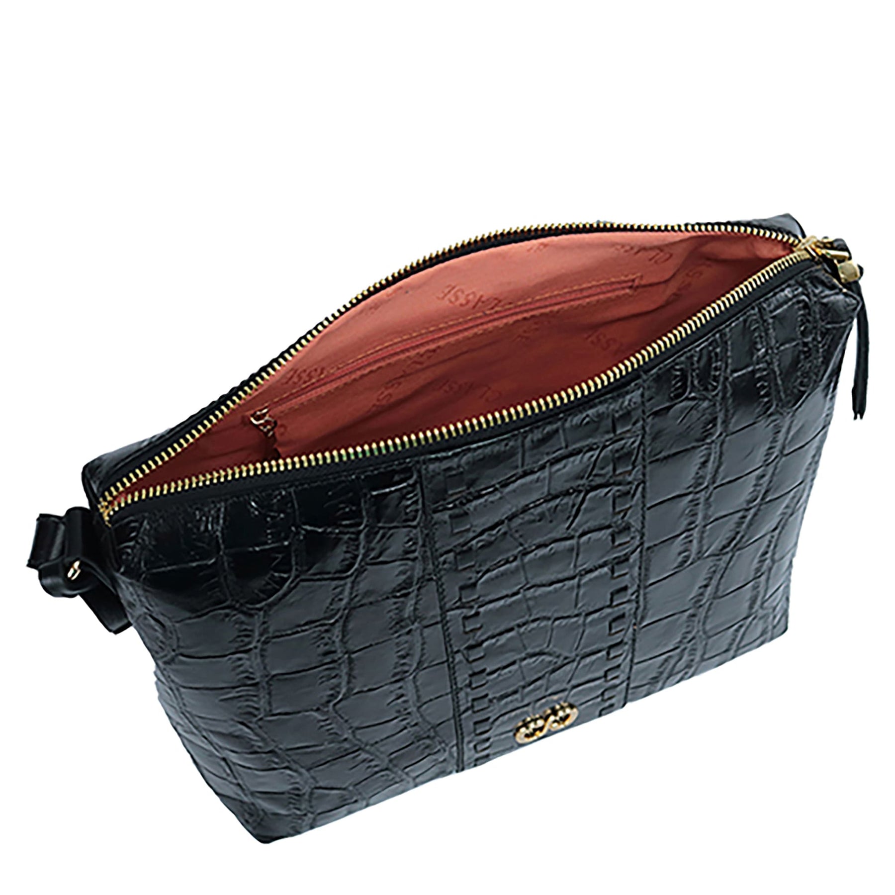Bolsa Crossbody de Couro Croco - Preto