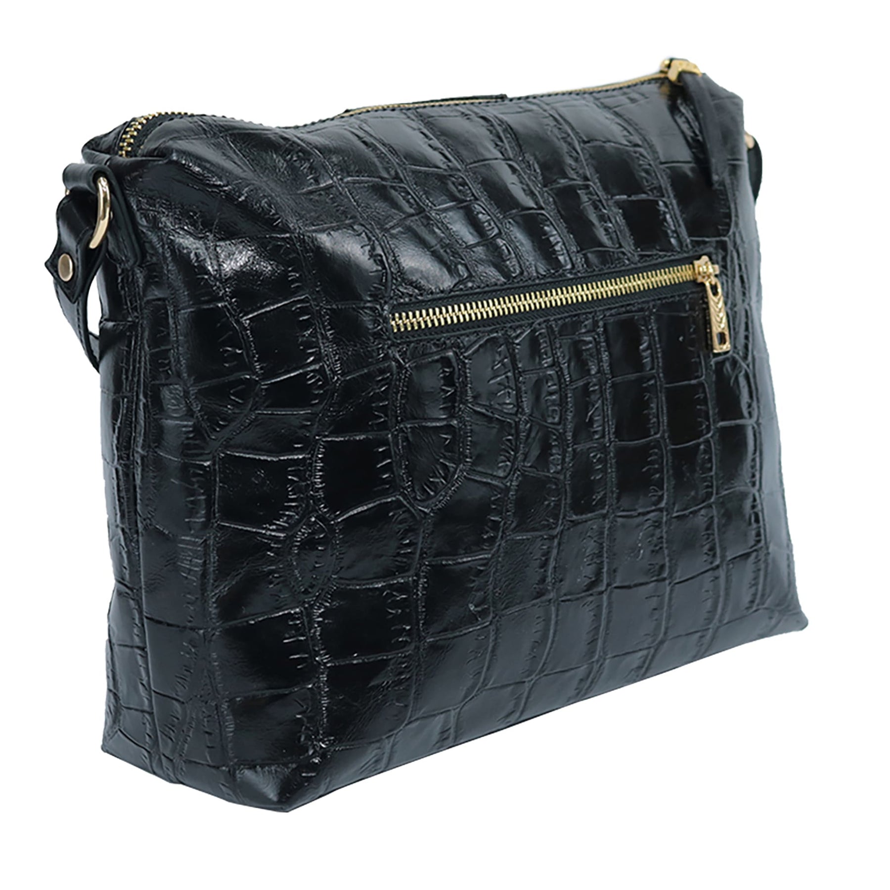 Bolsa Crossbody de Couro Croco - Preto