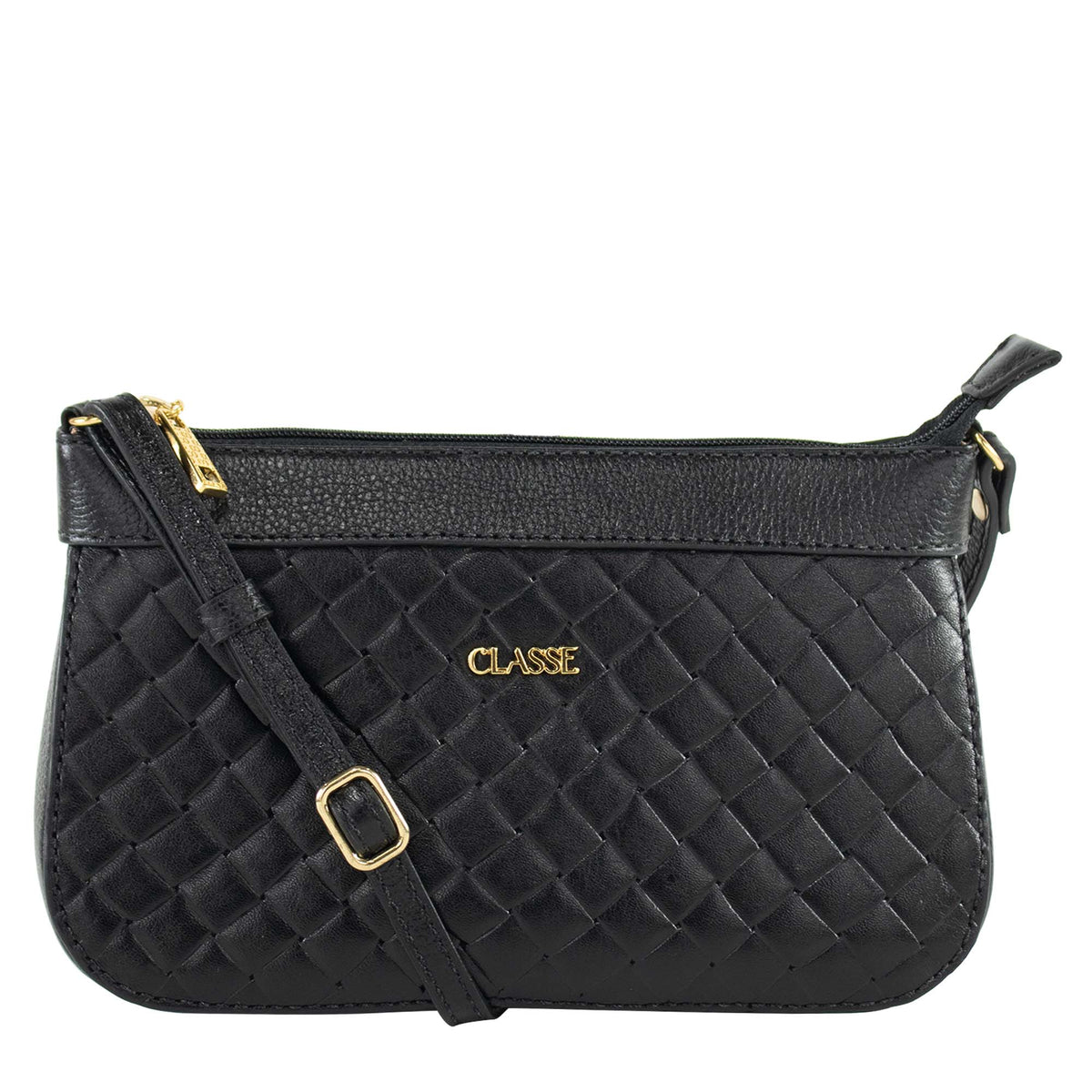 Bolsa Crossbody de Couro Dani - Tramado Preto