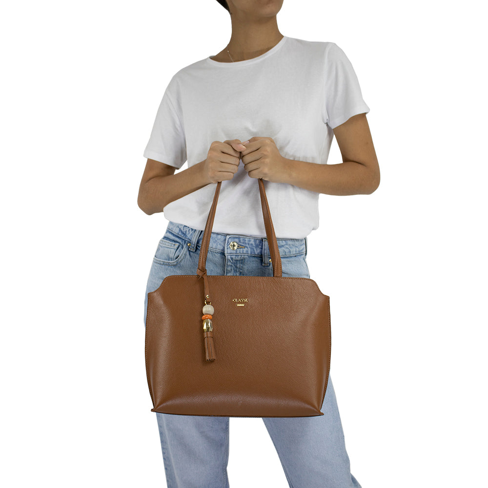 Bolsa de Couro Shopping Bag Ivana - Nocciola