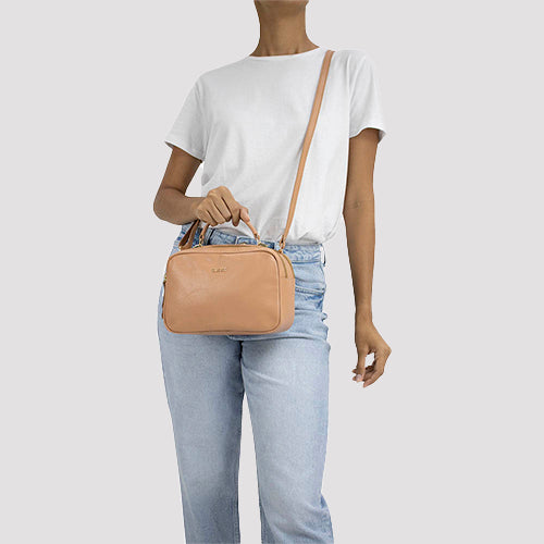 Bolsa Camera Bag Sofia Couro Liso - Tan