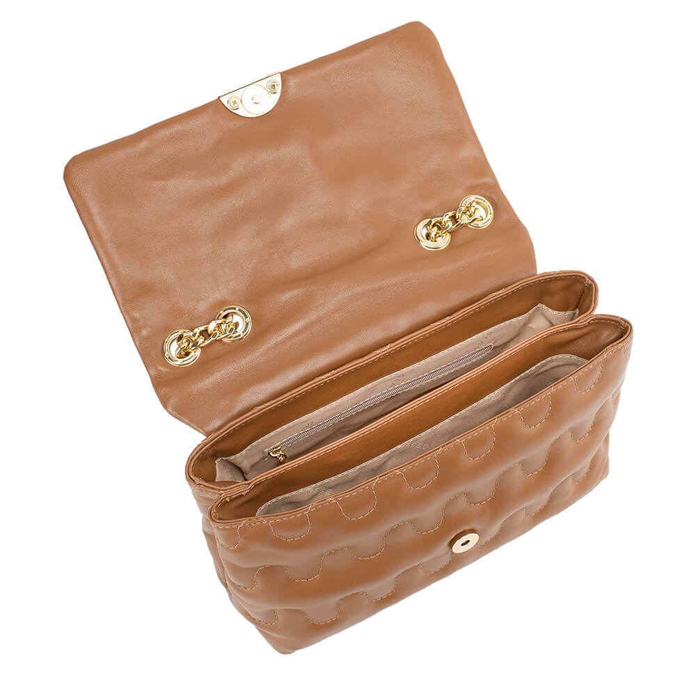 Bolsa de Couro Tiracolo com Corrente Liza - Nocciola