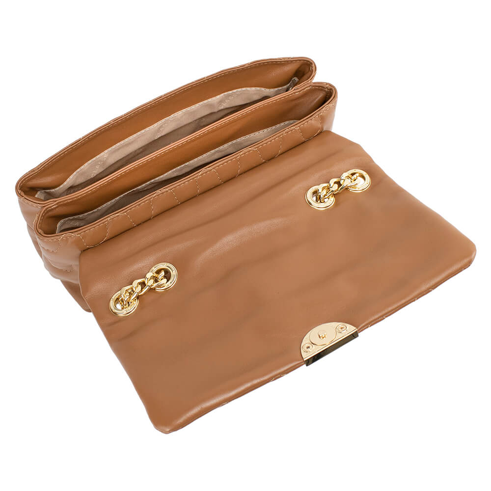 Bolsa de Couro Tiracolo com Corrente Liza - Nocciola