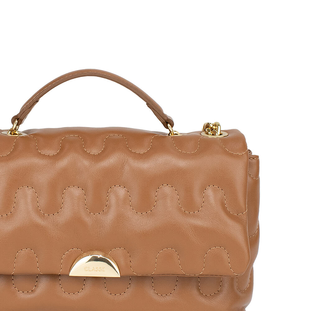 Bolsa de Couro Tiracolo com Corrente Liza - Nocciola