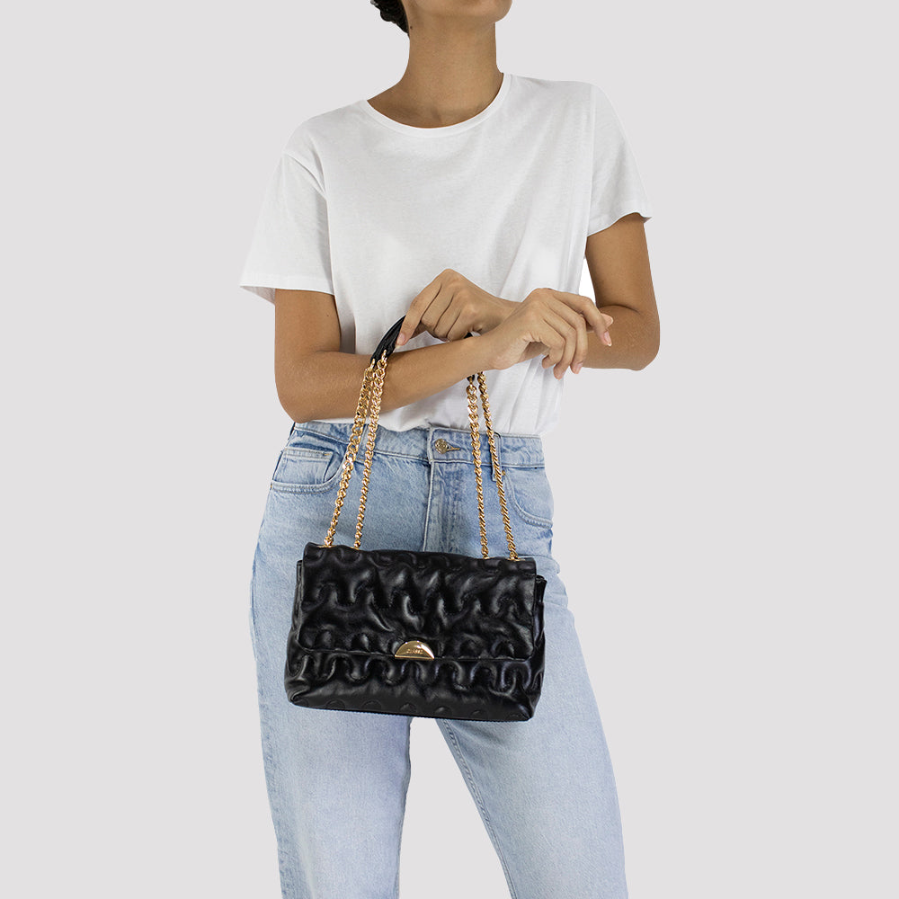 Bolsa Tiracolo de Couro Liza - Preta