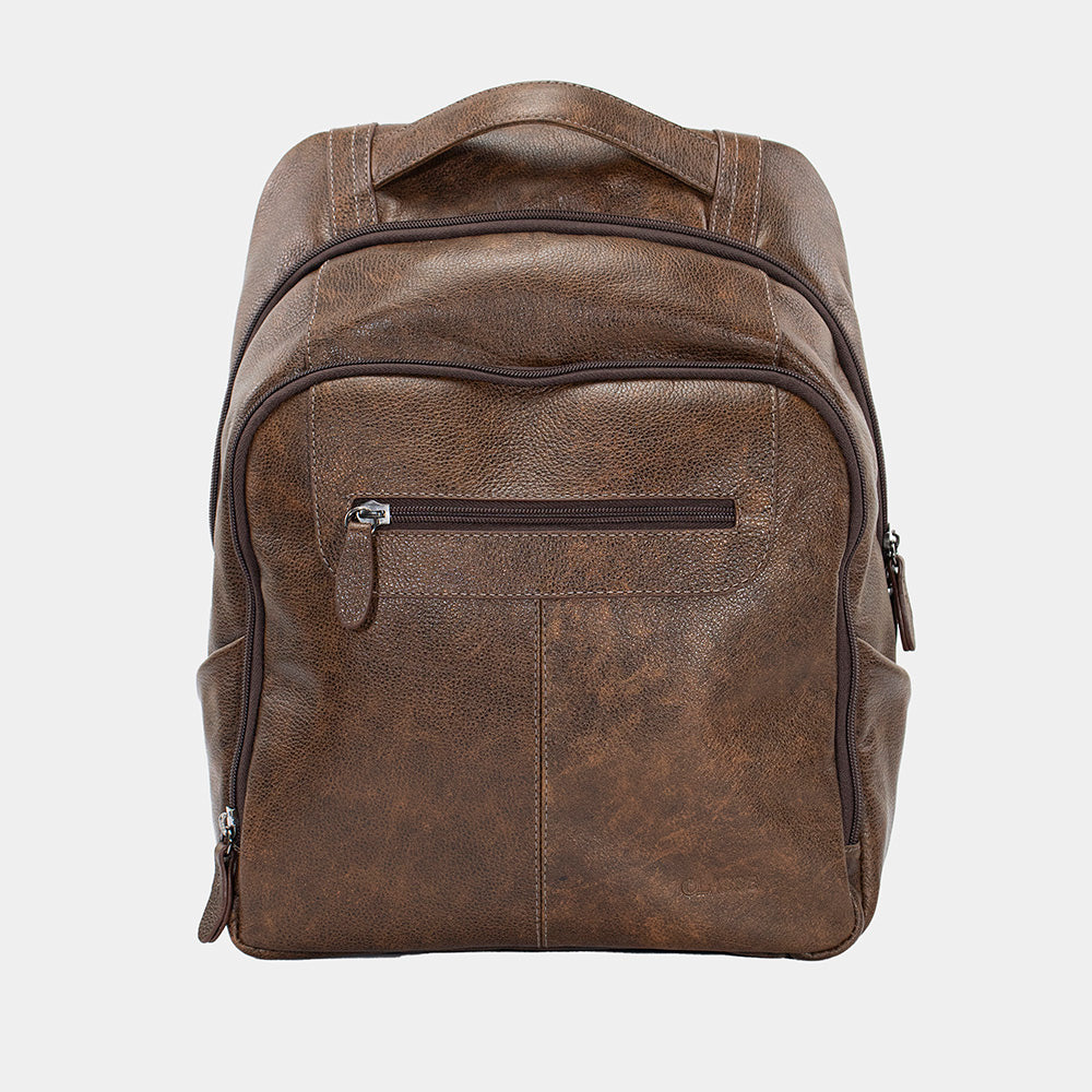 Mochila de Couro Masculina Backpack Grande - Bicolor Castanho