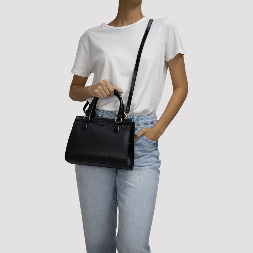 Bolsa Tote de Couro Preta Mariana