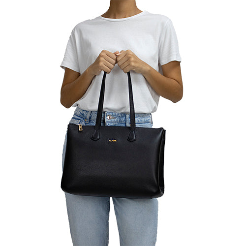 Bolsa Shopping Bag de Couro Preta Dani