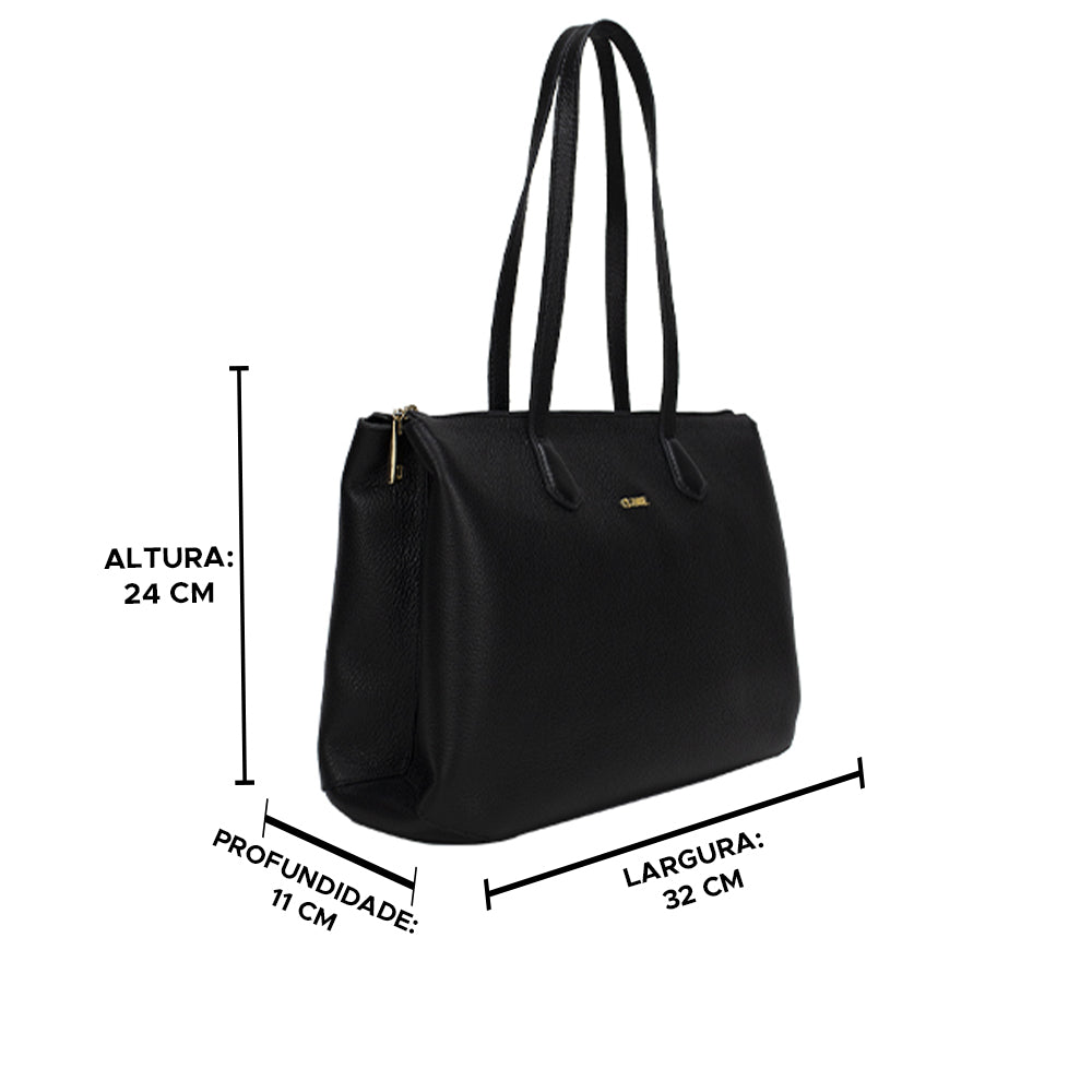 Bolsa Shopping Bag de Couro Preta Dani