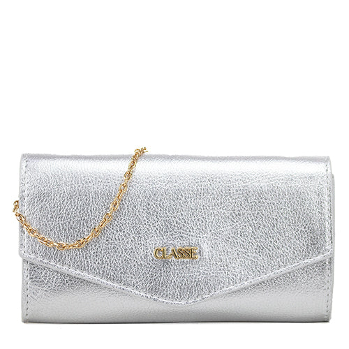 Bolsa Tiracolo de Couro Prata Gabi com corrente