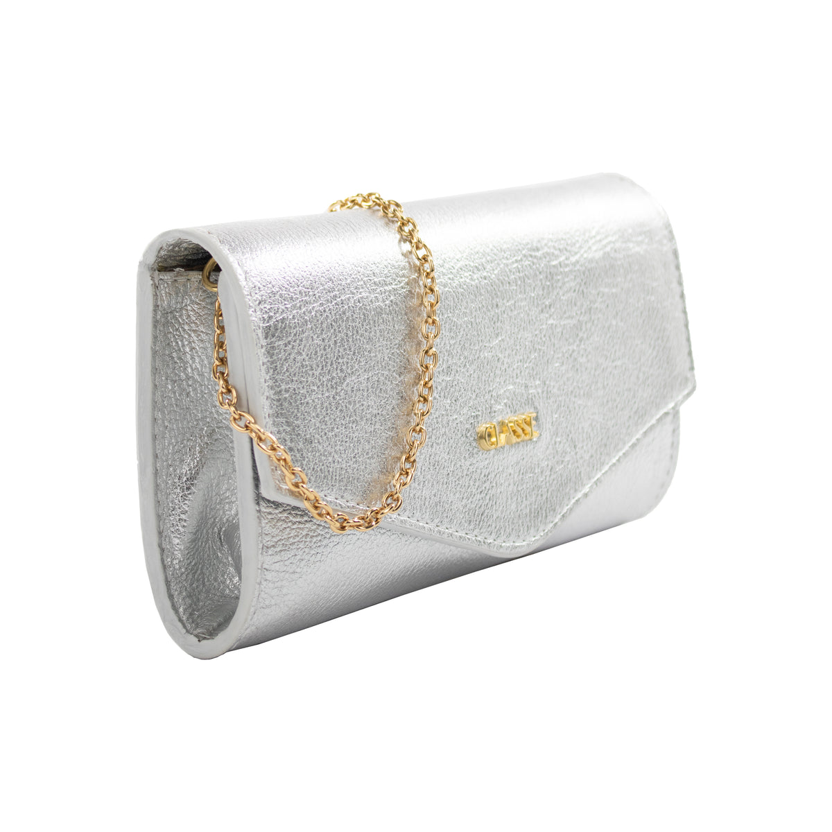 Bolsa Tiracolo de Couro Prata Gabi com corrente