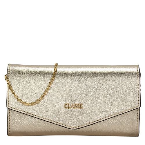 Bolsa Tiracolo de Couro Ouro Gabi com corrente