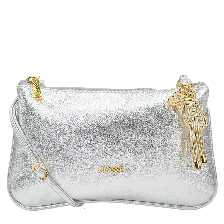 Bolsa Crossbody de Couro - Prata