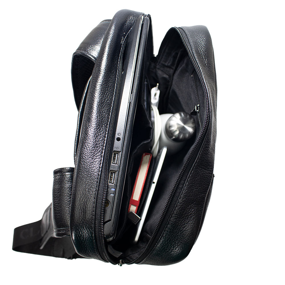 Mochila de Couro Masculina Grande Fenix - Preto