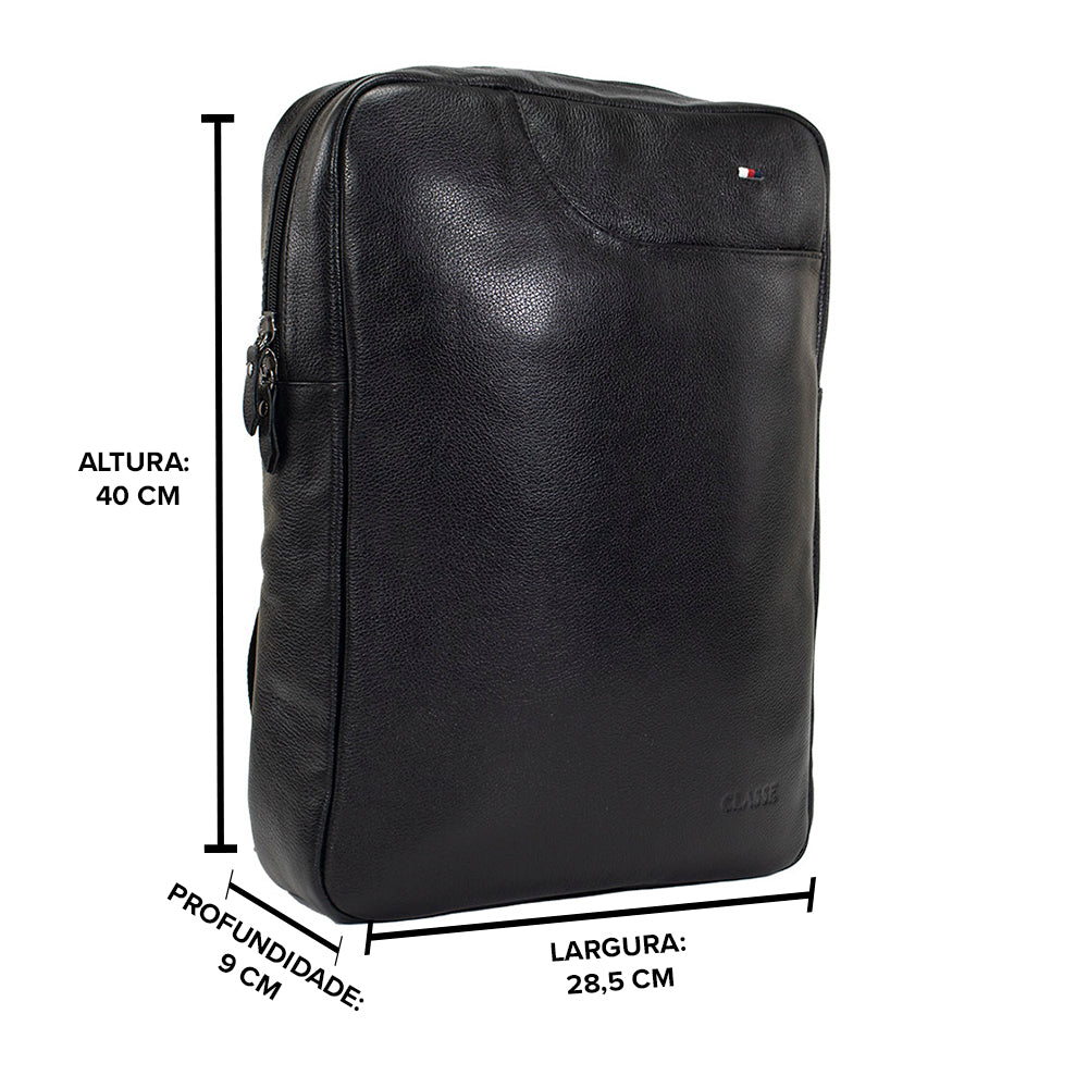 Mochila de Couro Masculina Grande Fenix - Preto