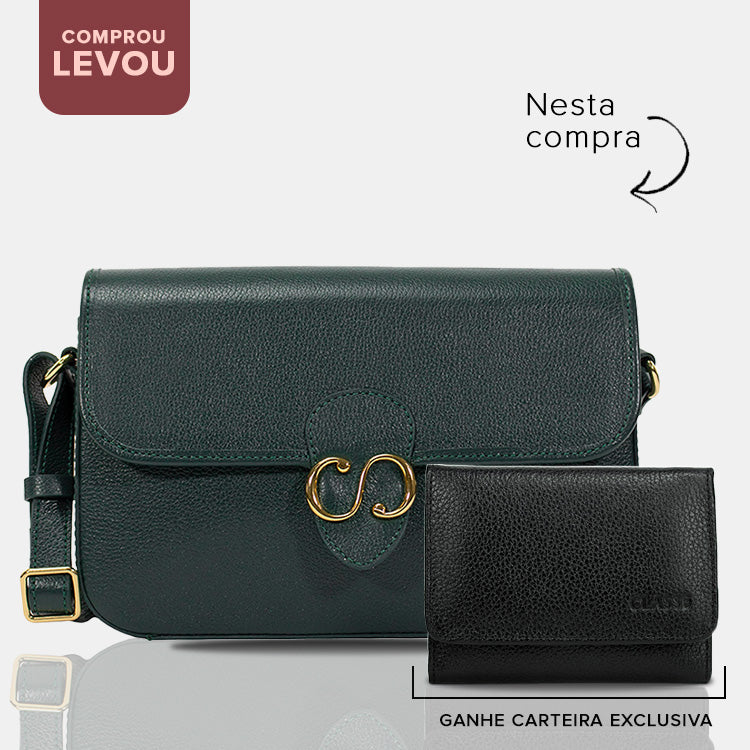 Combo: 01 Bolsa de Couro Tiracolo Emily - Eucalipto+ Carteira Exclusiva