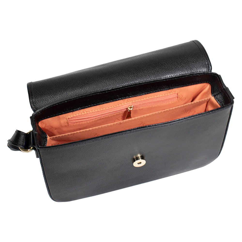 Combo: 01 Bolsa de Couro Tiracolo Emily - Preto + Carteira Exclusiva