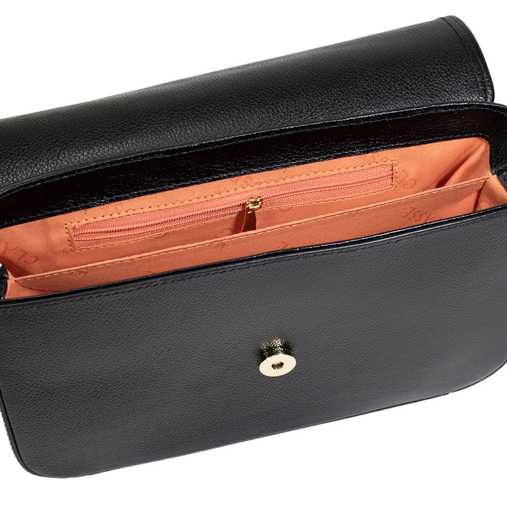 Combo: 01 Bolsa de Couro Tiracolo Emily - Preto + Carteira Exclusiva