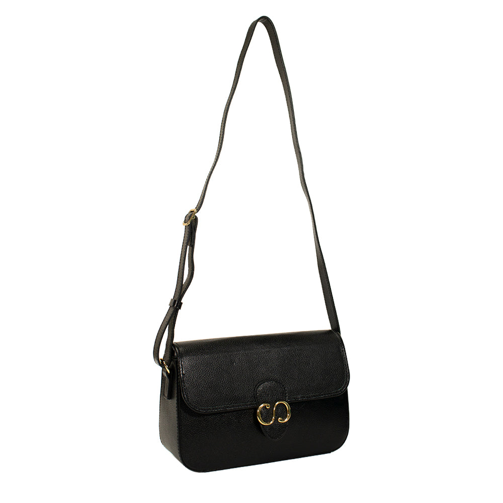 Combo: 01 Bolsa de Couro Tiracolo Emily - Preto + Carteira Exclusiva