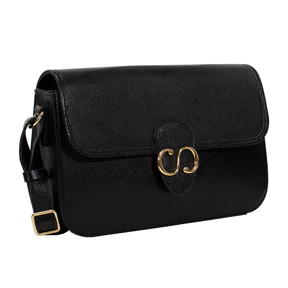 Combo: 01 Bolsa de Couro Tiracolo Emily - Preto + Carteira Exclusiva