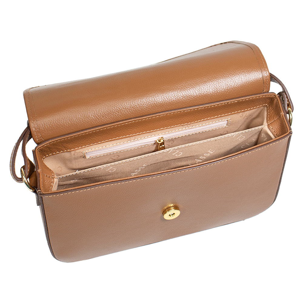 Combo: 01 Bolsa de Couro Tiracolo Emily - Nocciola + Carteira Exclusiva