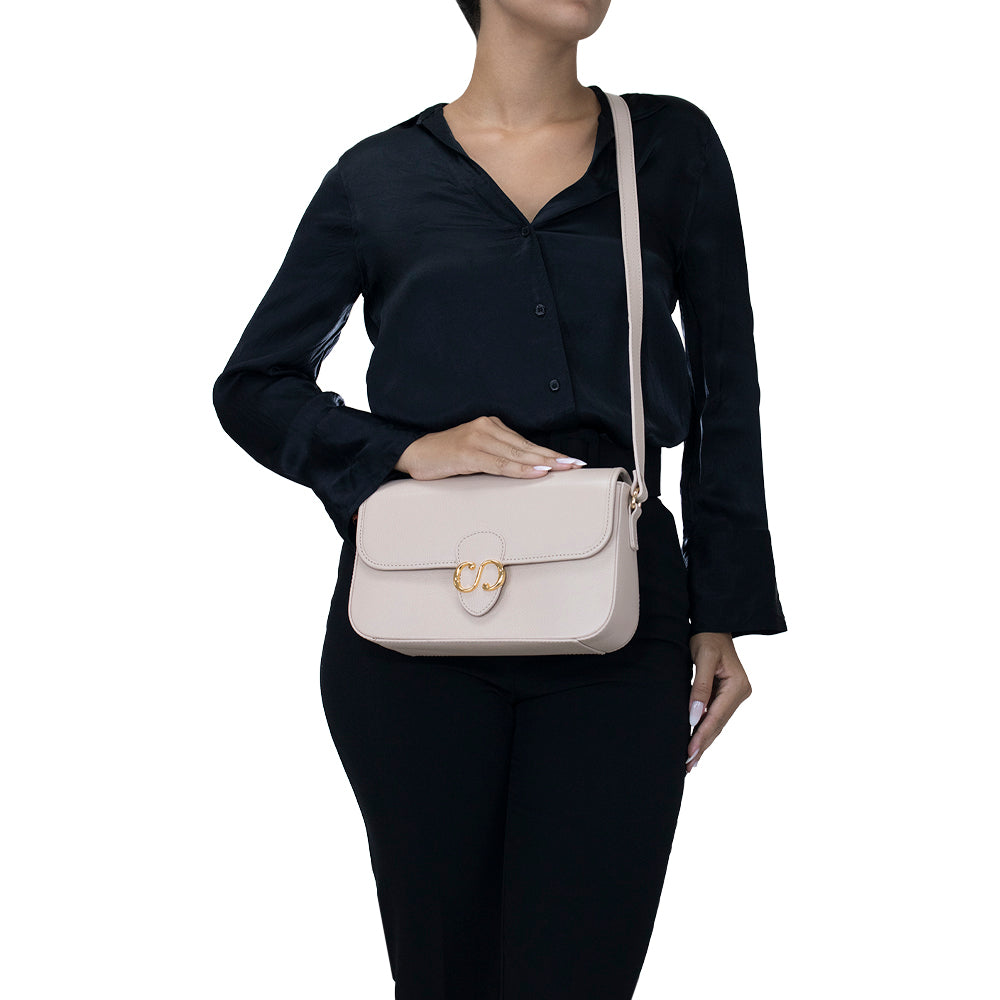 Combo: 01 Bolsa de Couro Tiracolo Emily - Creme + Carteira Exclusiva