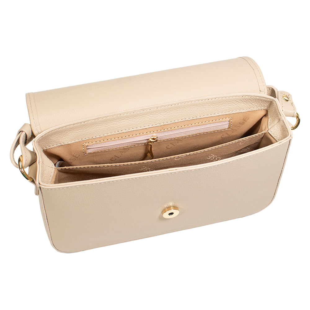 Combo: 01 Bolsa de Couro Tiracolo Emily - Creme + Carteira Exclusiva