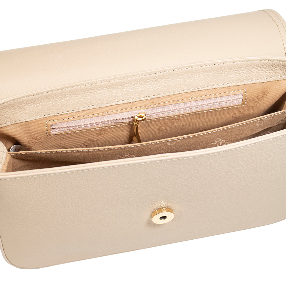 Combo: 01 Bolsa de Couro Tiracolo Emily - Creme + Carteira Exclusiva