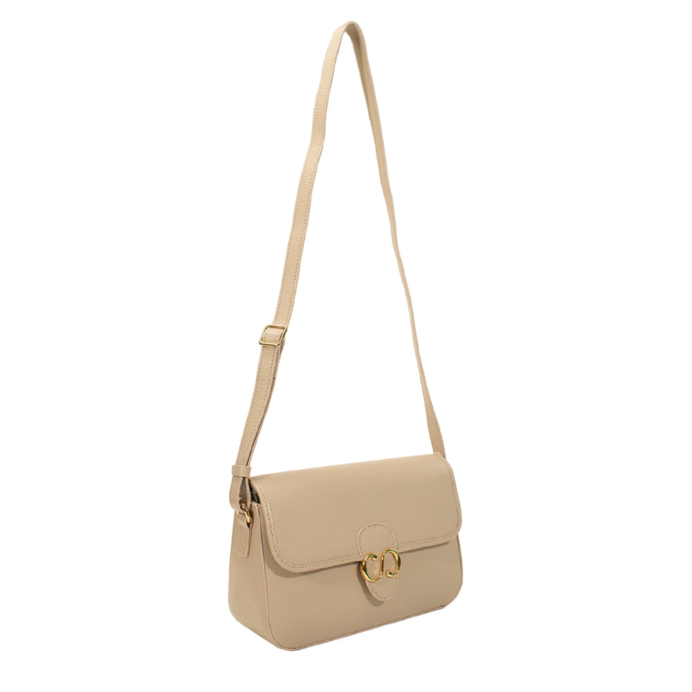 Combo: 01 Bolsa de Couro Tiracolo Emily - Creme + Carteira Exclusiva