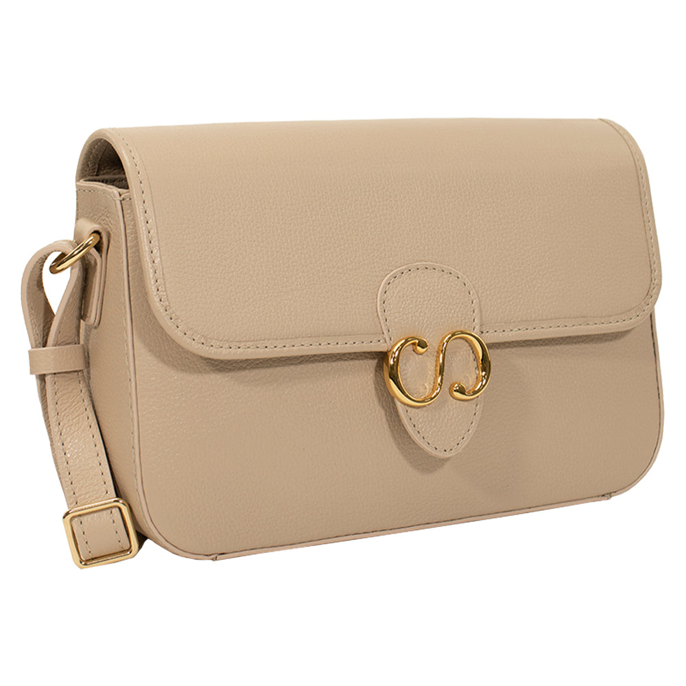 Combo: 01 Bolsa de Couro Tiracolo Emily - Creme + Carteira Exclusiva