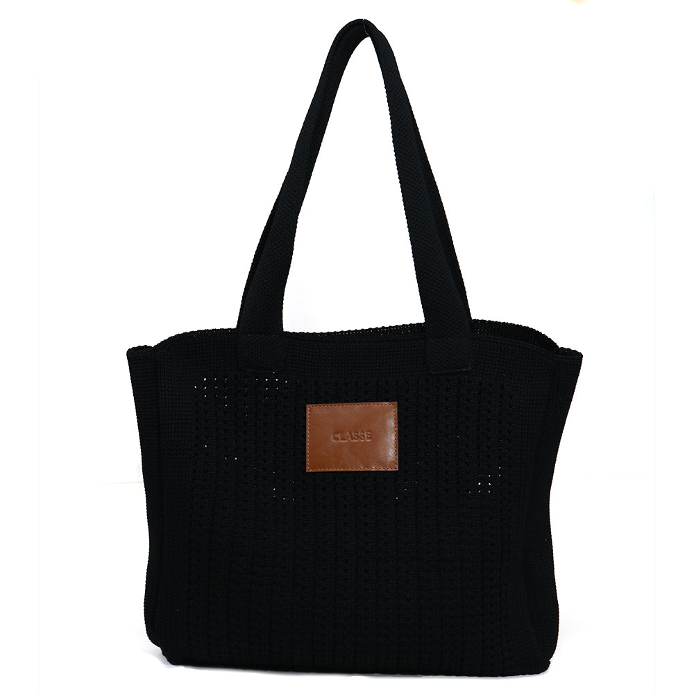 Bolsa Shopping Bag de Crochê Lila - Preto