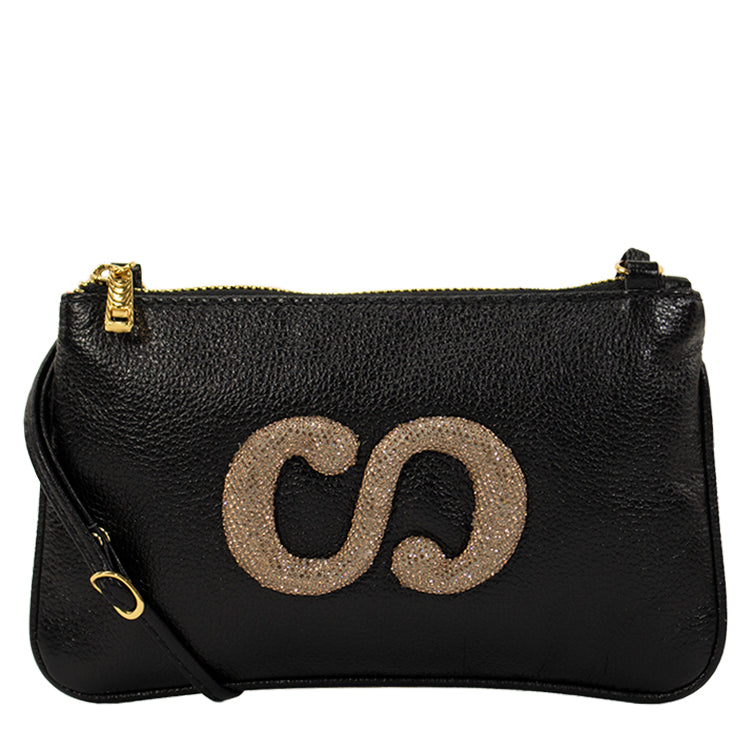 Bolsa de Couro Crossbody Glam - Preto