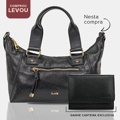 Combo: Bolsa de Couro Tote Bag Luisa - Preto Soft + Carteira Exclusiva