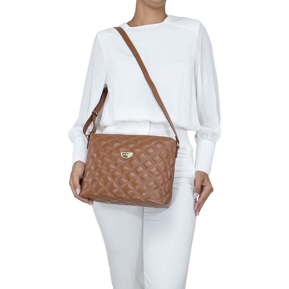 Bolsa de Couro Matelassê Crossbody Maia - Nocciola