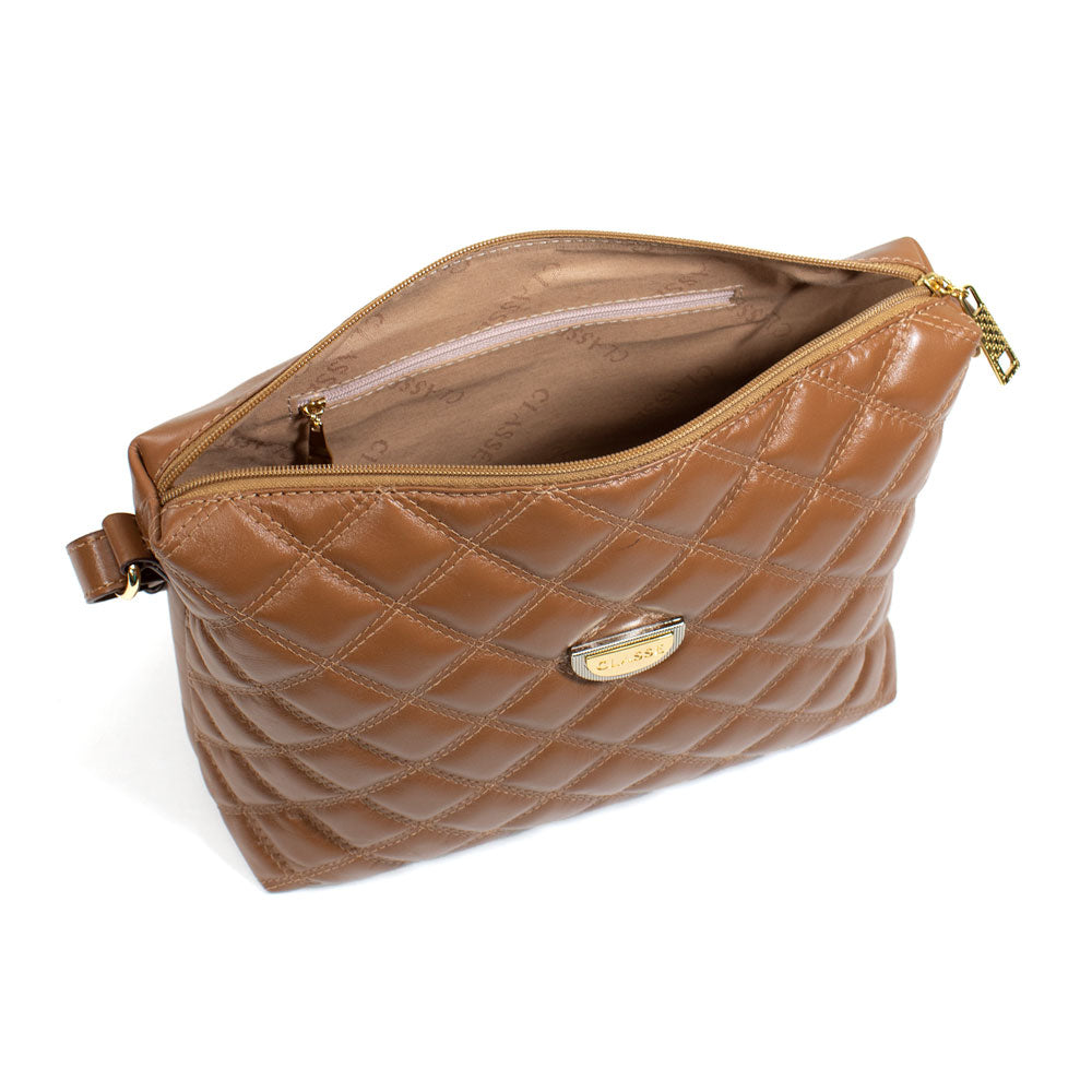 Bolsa de Couro Matelassê Crossbody Maia - Nocciola