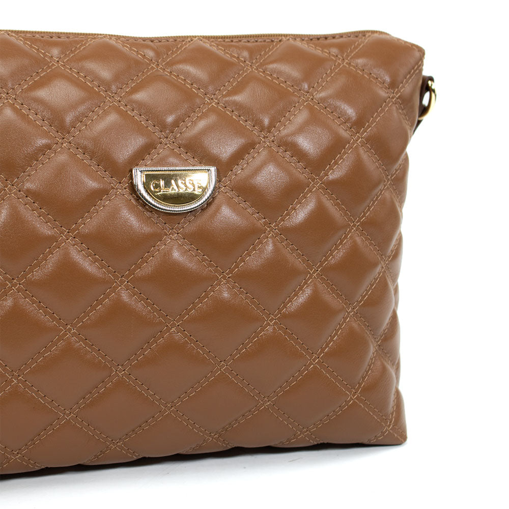 Bolsa de Couro Matelassê Crossbody Maia - Nocciola