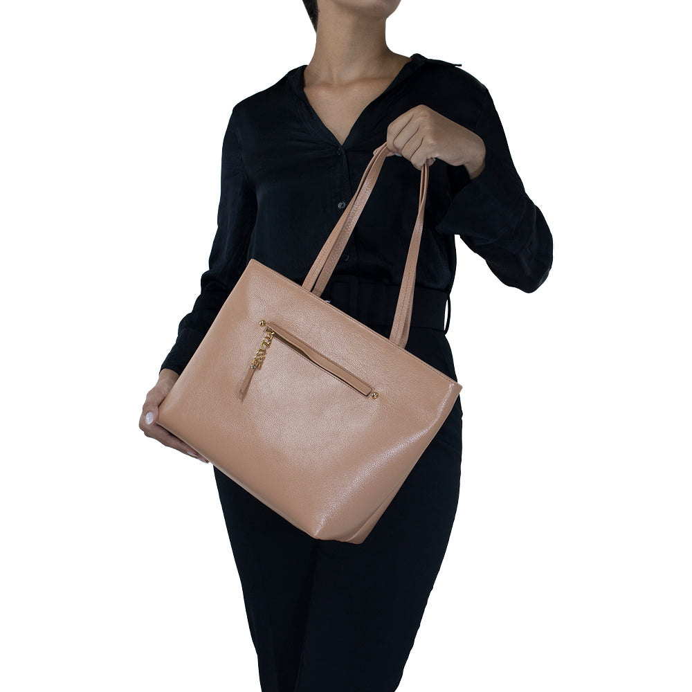 Bolsa de Couro Shopping Bag San - Tan