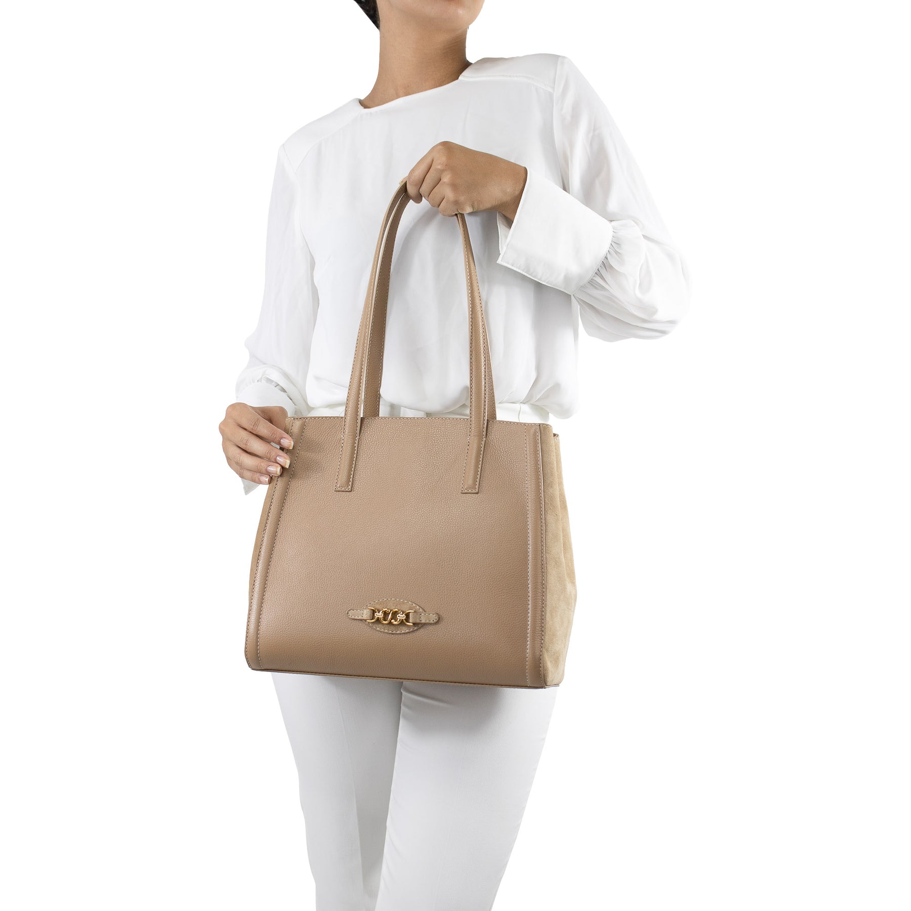 Bolsa de Couro Shopping Bag Isis - Camel Camurça Avelã