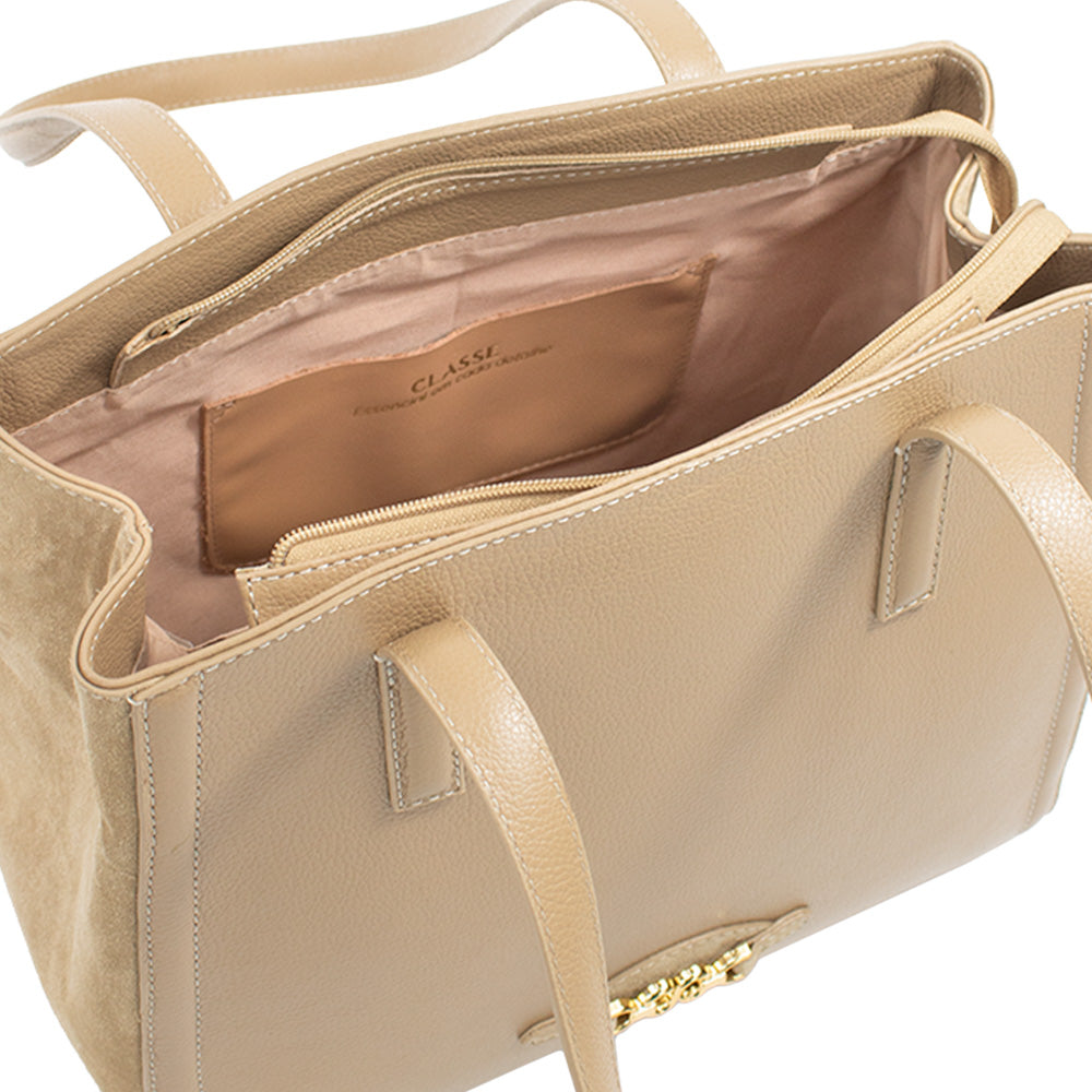 Bolsa de Couro Shopping Bag Isis - Camel Camurça Avelã