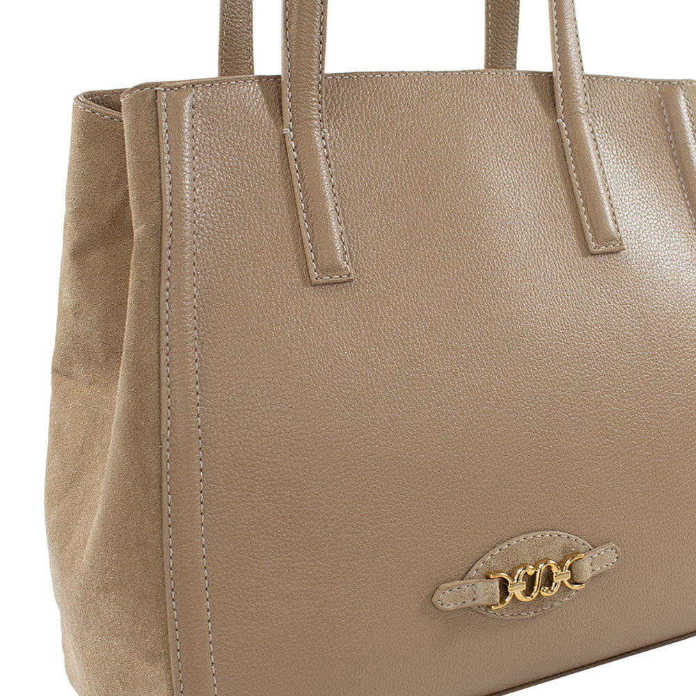 Bolsa de Couro Shopping Bag Isis - Camel Camurça Avelã